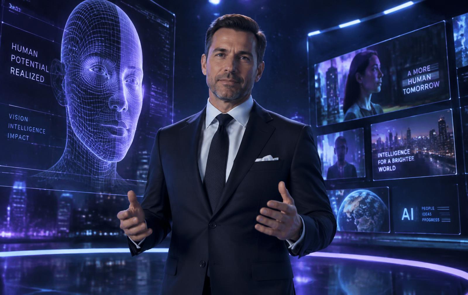 Professional spokesperson in an AI-powered digital studio